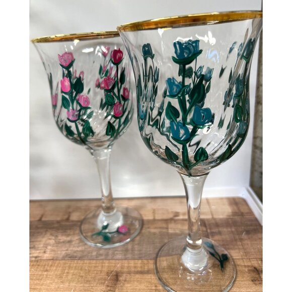 I Godinger & Co. Glass Pitcher & Goblet Set Gold Rims Hand-Painted - Picture 8 of 13